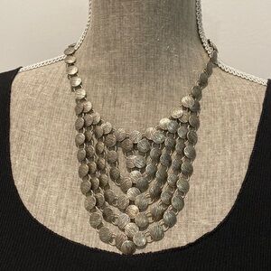 Silver Metal Statement Drop Necklace
